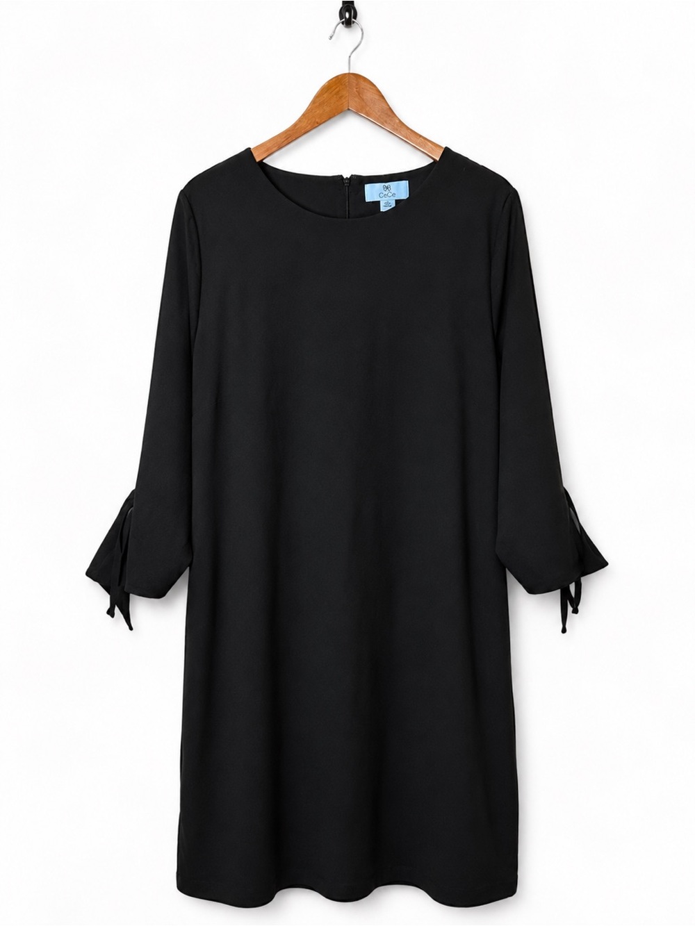 CeCe 22W Black Shift Dress Bell Tie Sleeves Plus Size Lined Career Cocktail